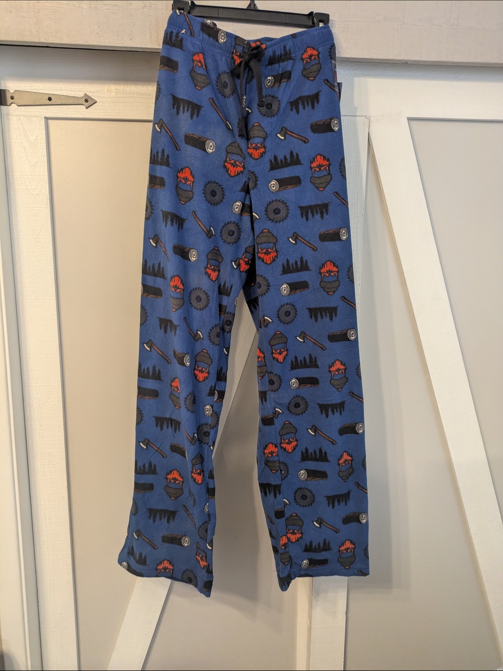 Men LT Hipster Lumberjack Tool Print Brushed Fleece PJ Pants Drawstring Pockets